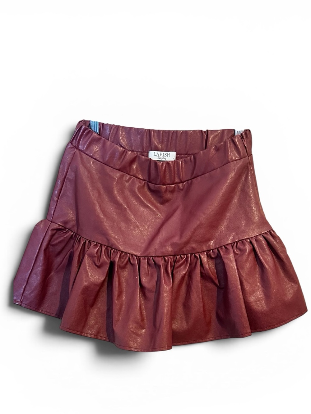 Lavish Wine Faux Leather Ruffle Mini Skirt